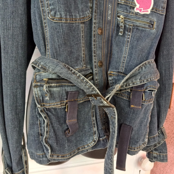 Custom PLAYBOY late 90s/early y2k belted denim jacket w all the trimmings!  Rdy! - Picture 5 of 8